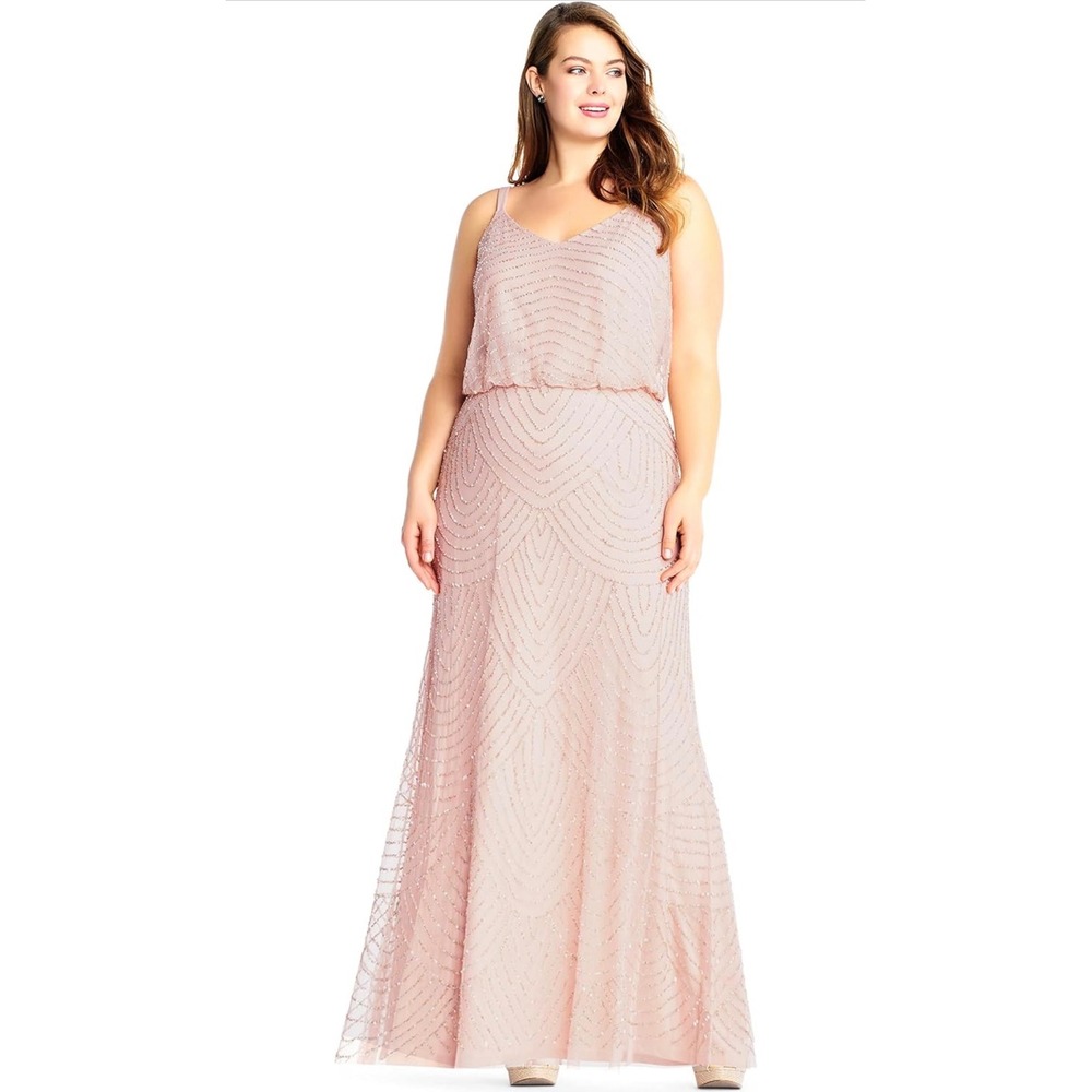 Adrianna Papell Blush Pink Beaded Blouson Gown Dress 8 NWT w/ fixable Defect